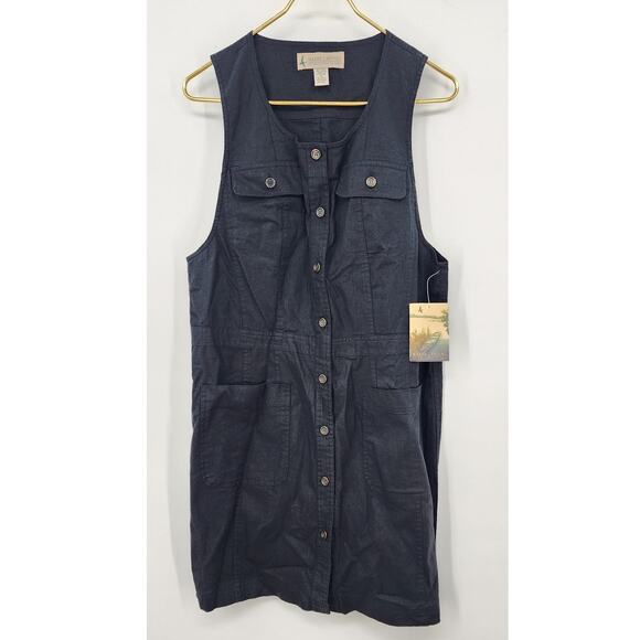 New Marsh Landing Ethnic Outback Linen Blend Black Safari Dress Medium‎ - Picture 1 of 5